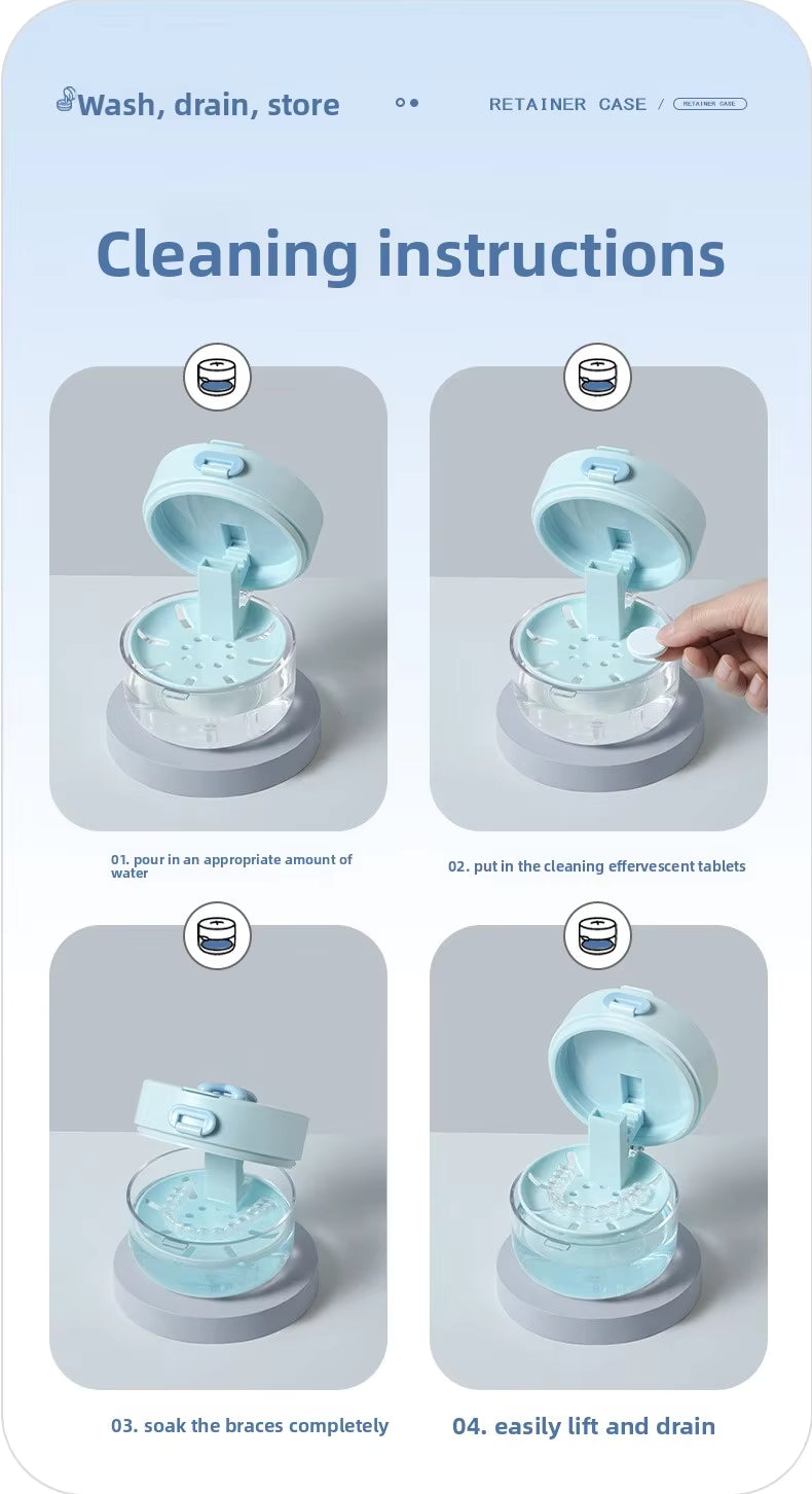 3-in-1 Liftable Invisible Aligner Storage Case, with Mirror & Drain Tray, Universal for Retainers & Dentures