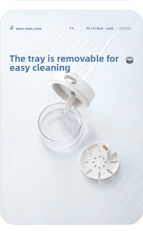 3-in-1 Liftable Invisible Aligner Storage Case, with Mirror & Drain Tray, Universal for Retainers & Dentures