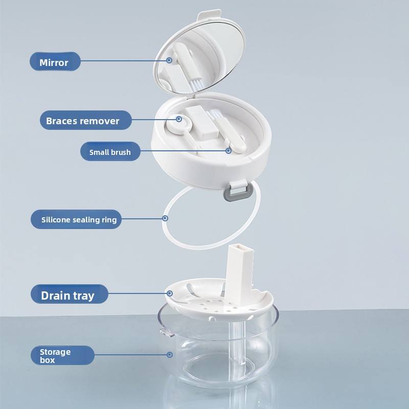 3-in-1 Liftable Invisible Aligner Storage Case, with Mirror & Drain Tray, Universal for Retainers & Dentures